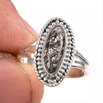 Natural Black Rutile Gemstone 925 Solid Sterling Silver Jewelry Ring Size 6 U8k64