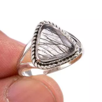 Natural Black Rutile Gemstone 925 Solid Sterling Silver Jewelry Ring Size 7 i3J63