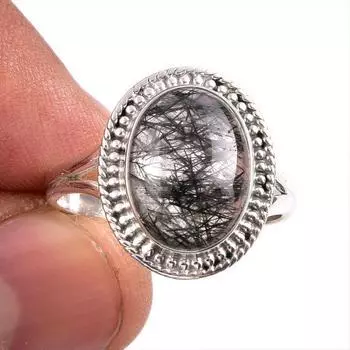 Natural Black Rutile Gemstone 925 Solid Sterling Silver Jewelry Ring S.10 B6b59