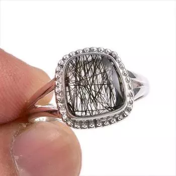 Natural Black Rutile Gemstone 925 Solid Sterling Silver Jewelry Ring Size 7 u8G18