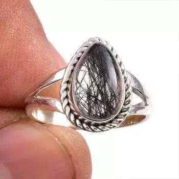 Natural Black Rutile Gemstone 925 Solid Sterling Silver Jewelry Ring S.5.5 D8h20