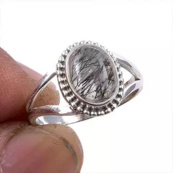 Natural Black Rutile Gemstone 925 Solid Sterling Silver Jewelry Ring S.6.5 G2w23
