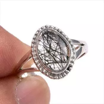 Natural Black Rutile Gemstone 925 Solid Sterling Silver Jewelry Ring Size 7 r7r63