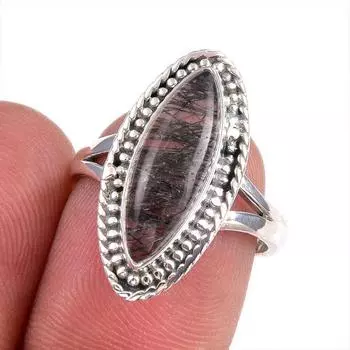 Natural Black Rutile Gemstone 925 Solid Sterling Silver Jewelry Ring S.6.5 U8N76