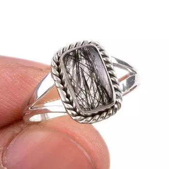 Natural Black Rutile Gemstone 925 Solid Sterling Silver Jewelry Ring Size 7 g7u18