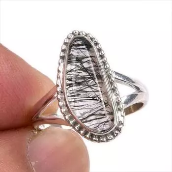 Natural Black Rutile Gemstone 925 Solid Sterling Silver Jewelry Ring Size 6 c3D61
