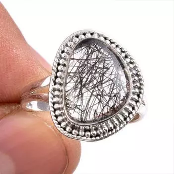 Natural Black Rutile Gemstone 925 Solid Sterling Silver Jewelry Ring Size 9 z5h02