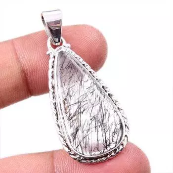 Natural Black Rutile Gemstone 925 Solid Sterling Silver Gift Pendant 1.75 T0J03