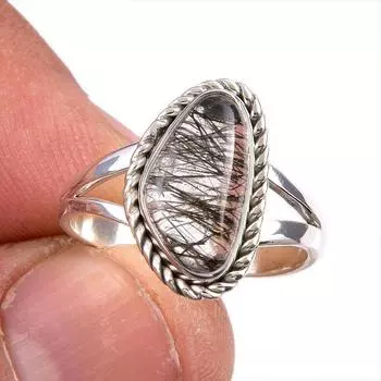 Natural Black Rutile Gemstone 925 Solid Sterling Silver Jewelry Ring S.6.5 u9u48
