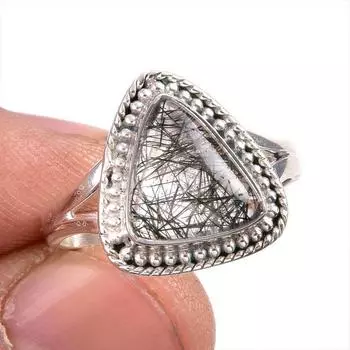 Natural Black Rutile Gemstone 925 Solid Sterling Silver Jewelry Ring Size 8 z3e12