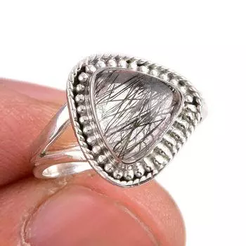 Natural Black Rutile Gemstone 925 Solid Sterling Silver Jewelry Ring S.6.5 B5h46