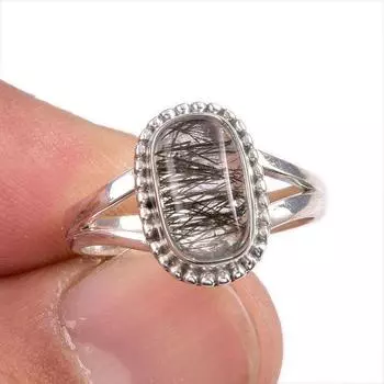 Natural Black Rutile Gemstone 925 Solid Sterling Silver Jewelry Ring S.5.5 A5z43