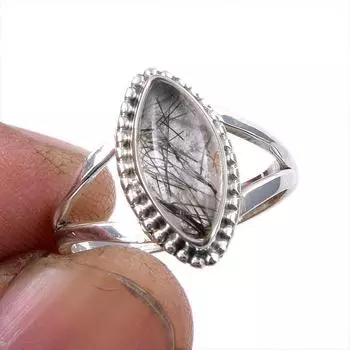 Natural Black Rutile Gemstone 925 Solid Sterling Silver Jewelry Ring S.6.5 o1n09