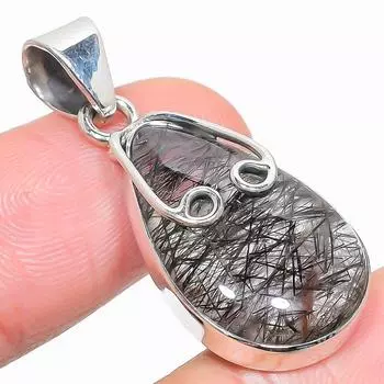 Natural Black Rutile Gemstone 925 Solid Sterling Silver Gift Pendant 1.50 D5T23