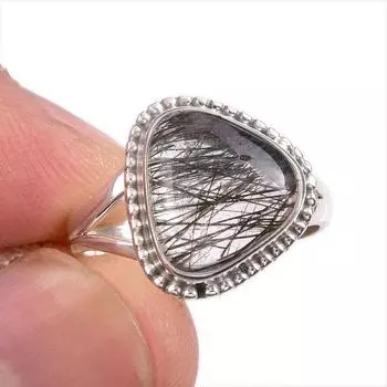 Natural Black Rutile Gemstone 925 Solid Sterling Silver Jewelry Ring Size 6 u0T65