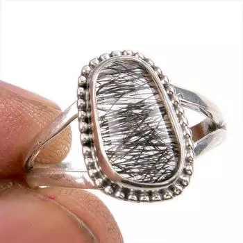 Natural Black Rutile Gemstone 925 Solid Sterling Silver Jewelry Ring S.6.5 m8z50