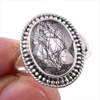Natural Black Rutile Gemstone 925 Solid Sterling Silver Jewelry Ring Size 7 H0D05