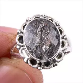 Natural Black Rutile Gemstone 925 Solid Sterling Silver Jewelry Ring Size 6 L1C83