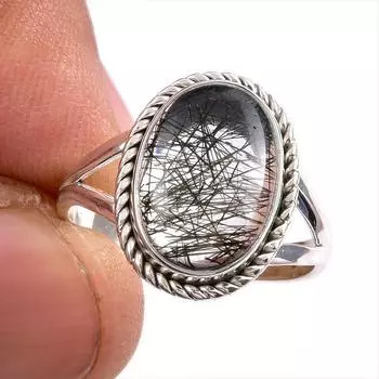Natural Black Rutile Gemstone 925 Solid Sterling Silver Jewelry Ring S.7.5 C5L76