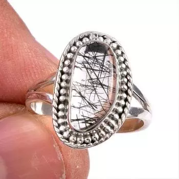 Natural Black Rutile Gemstone 925 Solid Sterling Silver Jewelry Ring S.6.5 o3C52