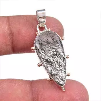 Natural Black Rutile Gemstone 925 Solid Sterling Silver Gift Pendant 1.50 S3q05