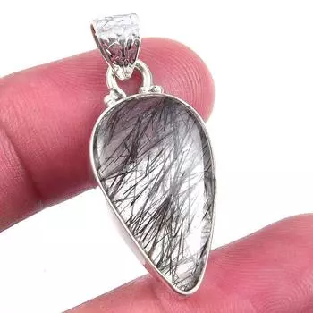 Natural Black Rutile Gemstone 925 Solid Sterling Silver Gift Pendant 1.25 F0F38