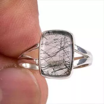Natural Black Rutile Gemstone 925 Solid Sterling Silver Jewelry Ring S.5.5 y9i16
