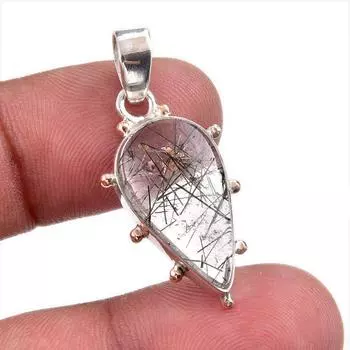 Natural Black Rutile Gemstone 925 Solid Sterling Silver Gift Pendant 1.50 T4V55