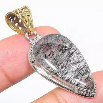 Natural Black Rutile Gemstone 925 Solid Sterling Silver Gift Pendant 1.75 L0L65