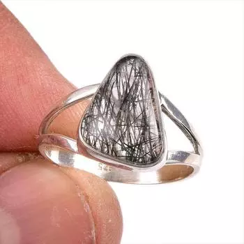 Natural Black Rutile Gemstone 925 Solid Sterling Silver Jewelry Ring S.7.5 A8a42