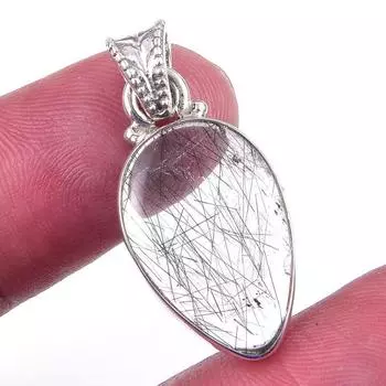 Natural Black Rutile Gemstone 925 Solid Sterling Silver Gift Pendant 1.25 U1Z74