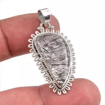 Natural Black Rutile Gemstone 925 Solid Sterling Silver Gift Pendant 1.75 Z8O06