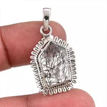 Natural Black Rutile Gemstone 925 Solid Sterling Silver Gift Pendant 1.50 m1e99