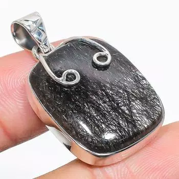 Natural Black Rutile Gemstone 925 Solid Sterling Silver Gift Pendant 1.50 K7p29