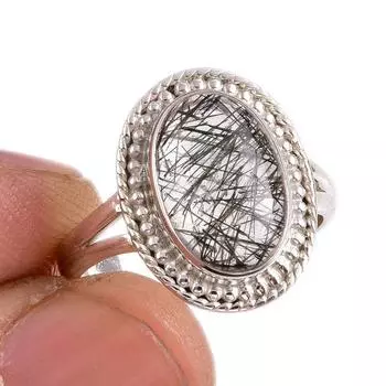 Natural Black Rutile Gemstone 925 Solid Sterling Silver Jewelry Ring S.7.5 U6z85