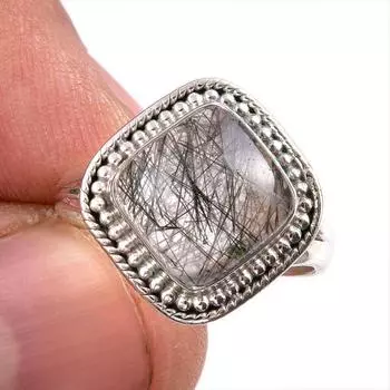 Natural Black Rutile Gemstone 925 Solid Sterling Silver Jewelry Ring S.6.5 m8y15