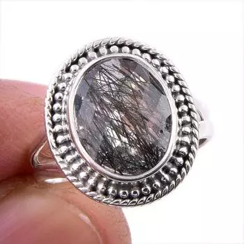 Natural Black Rutile Gemstone 925 Solid Sterling Silver Jewelry Ring Size 7 i3d27