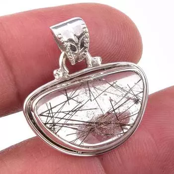 Natural Black Rutile Gemstone 925 Solid Sterling Silver Jewelry Pendant 1 U6U69