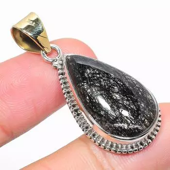 Natural Black Rutile Gemstone 925 Solid Sterling Silver Gift Pendant 1.75 q9U68