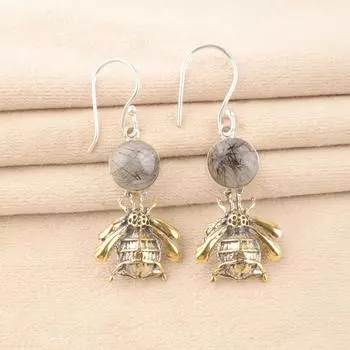 Natural Black Rutile Gemstone 925 Sterling Silver Handmade Jewelry Earrings 2 EE-154-26