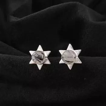 Natural Black Rutile Gemstone 925 Sterling Silver Jewelry Stud Earrings 0.44 EE-175-27