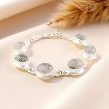 Natural Black Rutile Gemstone 925 Sterling Silver Jewelry Handmade Bracelet 8.5 RB-3-19