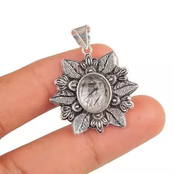 Natural Black Rutile Gemstone 925 Sterling Silver Jewelry Handmade Pendant 1.45 CP-14-19