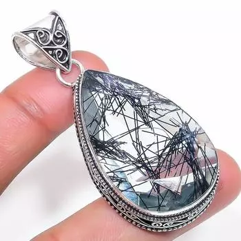 Natural Black Rutile Gemstone 925 Sterling Silver Jewelry Pendant 2.36 C7f83