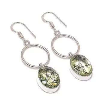 Серьги из стерлингового серебра 925 пробы с натуральным черным рутиловым камнем 2,21 дюйма a4A56