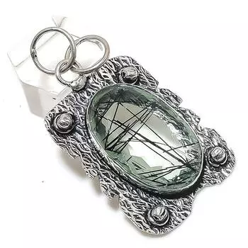 Natural Black Rutile Gemstone 925 Sterling Silver Jewelry Pendant 2.13 i6Q79