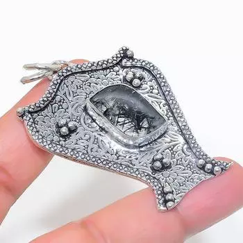 Natural Black Rutile Gemstone 925 Sterling Silver Jewelry Pendant 2.48 W6U20