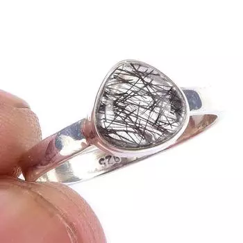 Natural Black Rutile Gemstone Handmade 925 Solid Sterling Silver Ring S.7 i3J61