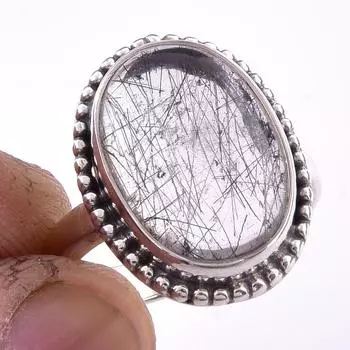 Natural Black Rutile Gemstone Handmade 925 Solid Sterling Silver Ring S.6 l4M22