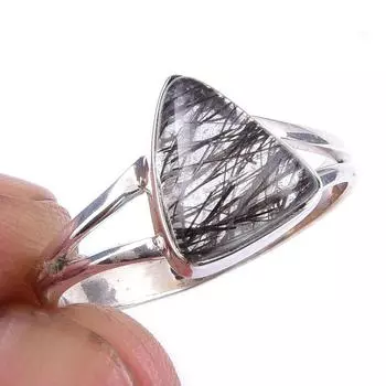 Natural Black Rutile Gemstone Handmade 925 Solid Sterling Silver Ring S.7 y4O54